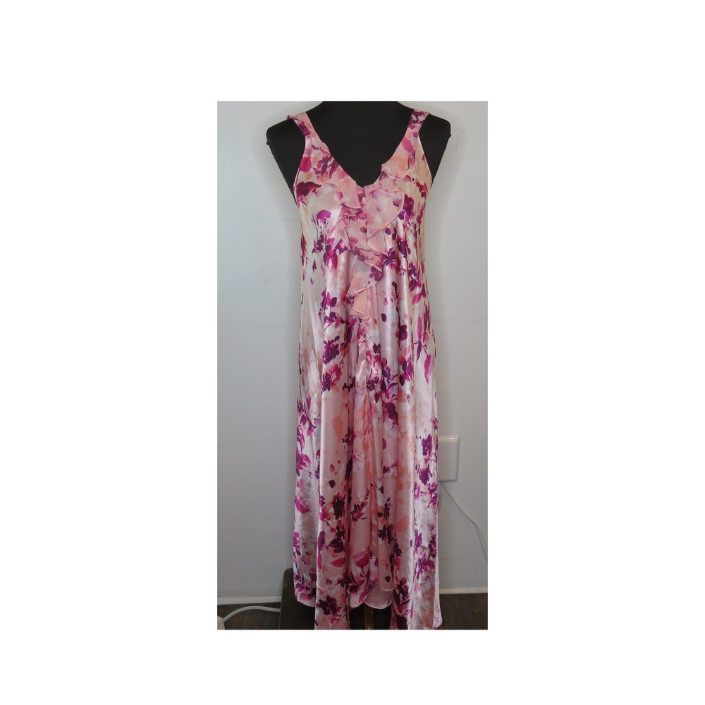 VTG Oscar de la Renta Long Nightgown Y2K Pink Floral Ruffled Sleeveless Boho